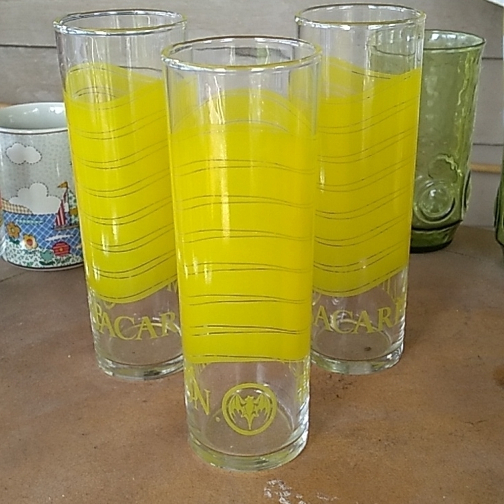 Vintage 7" Bacardi Limon Libbey high ball glasses bat logo set of 3